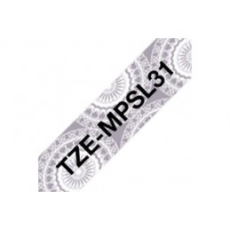 BROTHER TZE-MPSL31 (12mm x 4m) Noir sur Motifs Dentelle Argent - Ruban K7 pour étiqueteuse P-TOUCH - vue impression