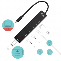 I-TEC Station d'accueil de voyage USB-C - HDMI 4K, 2x USB, port SD / microSD, usb-c Power Delivery 60W - vue connecteurs