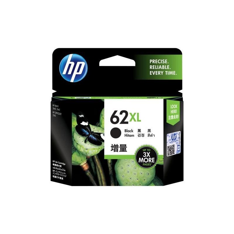 HP 62XL Noir Cartouche d'encre XL authentique (C2P05AE) pour Envy 5540, 5548, 7645