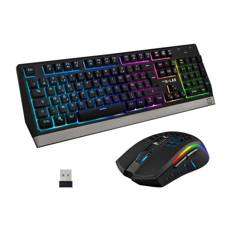 THE GLAB combo TUNGSTEN Pack Sans fil Clavier + Souris Gamer RGB AZERTY