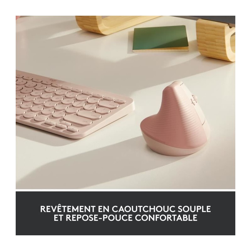 Logitech Lift Ergonomique Verticale Rose Souris Sans Fil Bluetooth Ou Récepteur Usb Logi Bolt