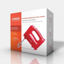 LIVOO DOP162R Rouge Batteur électrique - 5 vitesses - Fouets et Crochets - vue emballage