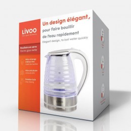 LIVOO DOD128W Inox et Blanc Bouilloire électrique 1.7L - 2200W - Base pivotante 360° - vue emballage