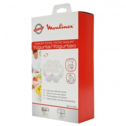 MOULINEX A14A03 7 Pots Verre + Couvercle Blanc pour Yaourtieres Yogurta / Yogurteo - vue emballage de trois quart