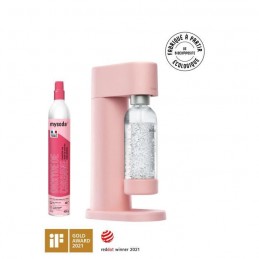 MYSODA WD002F-LP Machine a Soda Woody Pink, 1 bouteille de 1L, 1 cylindre de CO2 - vue de trois quart