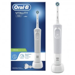 ORAL-B Vitality 100 Blanc Brosse a Dents Électrique Rechargeable, 1 Manche, 1 Brossette CrossAction