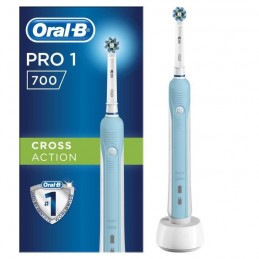 ORAL-B PRO 1 700 Cross Action Brosse à Dents Électrique rechargeable - Blanche et bleue