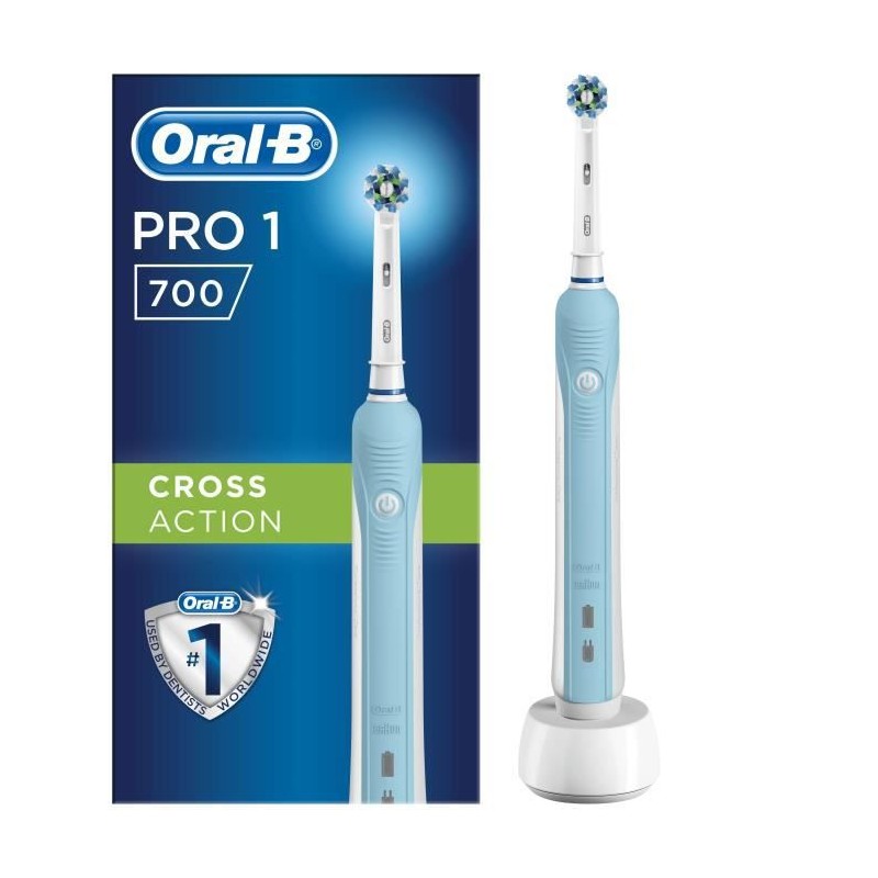 ORAL-B PRO 1 700 Cross Action Brosse à Dents Électrique rechargeable - Blanche et bleue