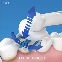 ORAL-B PRO 1 700 Cross Action Brosse à Dents Électrique rechargeable - Blanche et bleue - vue technologie 3D