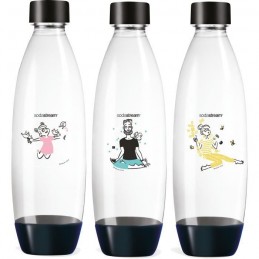 SODASTREAM Pack de 3 bouteilles de gazéification Noir grand modele - Motif de bouteilles aléatoires