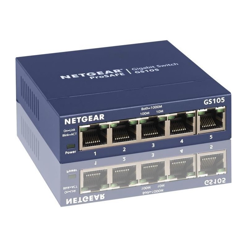 NETGEAR GS105 Switch réseau 5 ports RJ45 Gigabit 10/100/1000 Mbps - Boitier métal - Protection ProSAFE