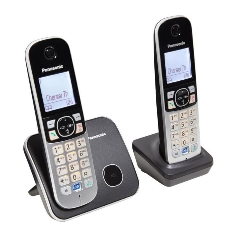 PANASONIC TG6812 Argent et noir Téléphone sans fil Dect Duo sans répondeur
