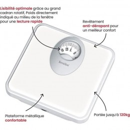 TERRAILLON T61 Blanc Pèse-personne Mécanique - Pesée jusqu'à 120kg - Plateau en métal - vue caractéristiques