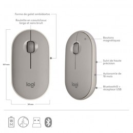 Logitech M350 Sand Souris sans fil M350 - nano récepteur USB (910-006751) vue dimensions