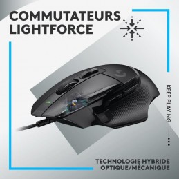 LOGITECH G502 X Noir Souris Gaming Filaire LIGHTFORCE - Capteur gaming HERO 25K (910-006139) - vue hybride