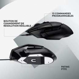 LOGITECH G502 X Noir Souris Gaming Filaire LIGHTFORCE - Capteur gaming HERO 25K (910-006139) - vue de profil