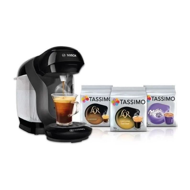 BOSCH TAS1102 Noir TASSIMO Machine à café 0.7L - 1400W + 3 packs de T-Discs