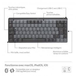 LOGITECH MX Mechanical Mini Gris Sidéral Clavier sans fil pour Mac (920-010833) - vue caractéristiques