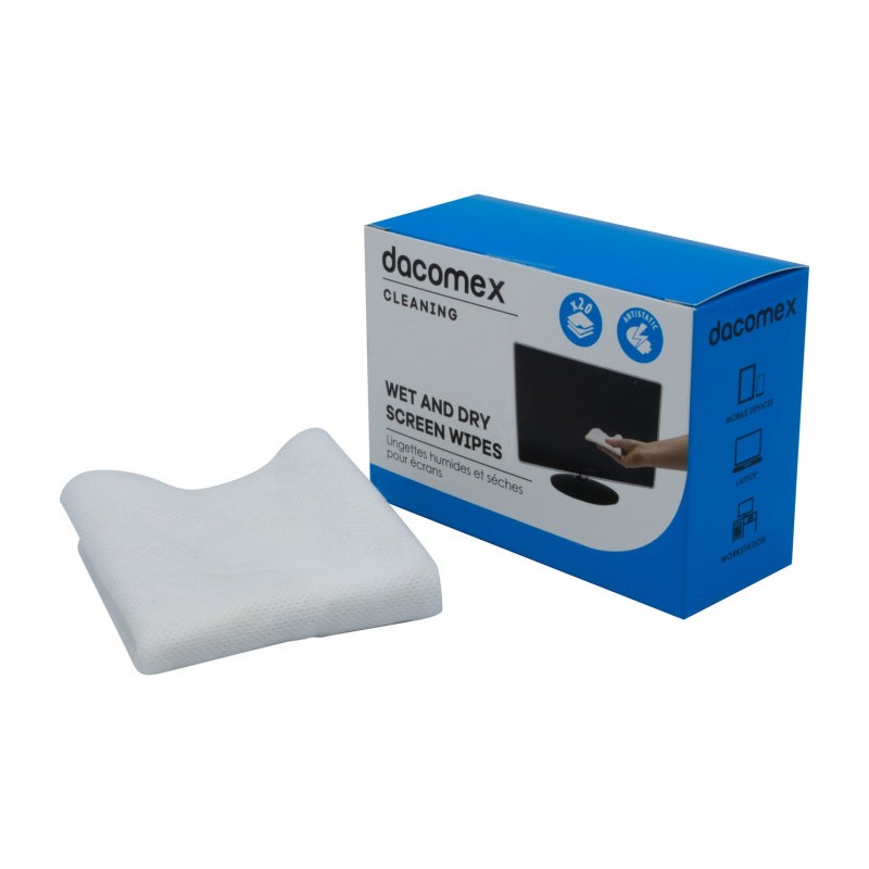 DACOMEX Boite 20 lingettes humides / sèches pour écran LCD TFT Smartphone Tablette