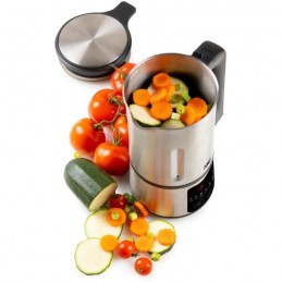 DOMO DO727BL Inox Blender chauffant 1.2L - 800W - 6 programmes - Inox - vue légumes tranchés