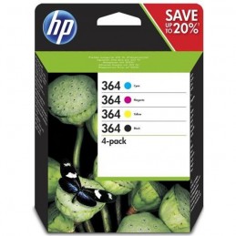 HP 364 Pack de 4 cartouches d'encre Noire, Cyan, Magenta, Jaune authentiques (N9J73AE) pour DeskJet 3070A, Photosmart
