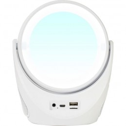 LTC MIRROR PHONE Miroir lumineux LED sur batterie - haut-parleurs - Bluetooth - Support téléphone - Blanc - vue de face