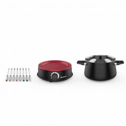 BRANDT FON1500 Appareil à fondue 3L - 8 personnes - 1500W - Noir et Rouge - vue caquelon déposé