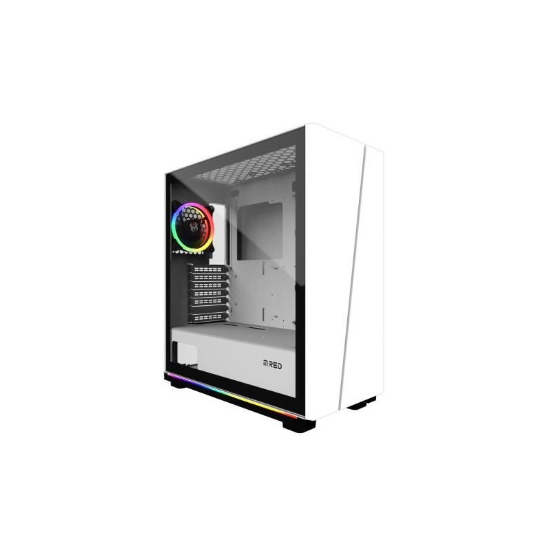 MRED Destroyer Strip-G Blanc RGB Boitier PC ATX Moyen tour Gamer (MR-005S) - vue de trois quart