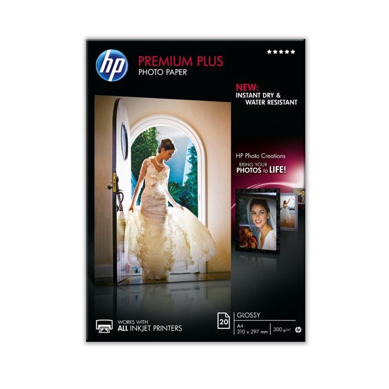 HP Premium Plus Papier photo brillant A4 300gr - 20 feuilles (CR672A)