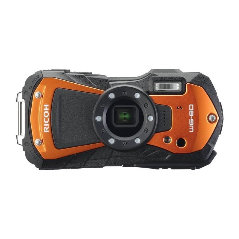 RICOH WG 80 Appareil Photo Compact Orange Etanche - 16Mp, Robuste, Vidéo et Eclairage led - vue de face