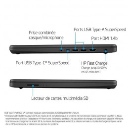 HP 14s-dq0075nf PC Portable 14'' HD - Celeron N4120 quad - RAM 4Go - 128Go SSD - W11S - AZERTY - vue connecteurs