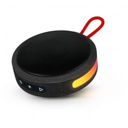 BIGBEN Party Enceinte portable Bluetooth 5.0 Noir et Rouge - 15W - ronde, dragonne, effets lumineux - vue de trois quart