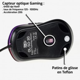 ON LAN SO-30 Noir RGB Souris Gaming Optique Filaire USB - vue de dessous