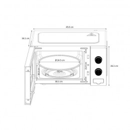 OCEANIC MO20B11 Noir Micro-ondes 20L - 700W - l 45.4 x H26.1 x P32.6 cm - vue dimensions