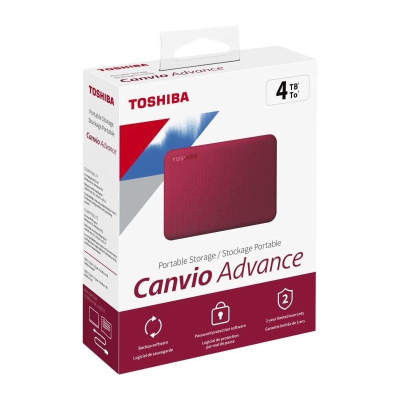 TOSHIBA 4To Canvio Advance Rouge Disque dur externe USB 3.2 (HDTCA40ER3CA) - vue emballage