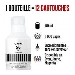 CANON GI-56BK Noir Bouteille d'encre (4412C001) pour MAXIFY GX3050, GX5050, GX7050 - vue comparaison