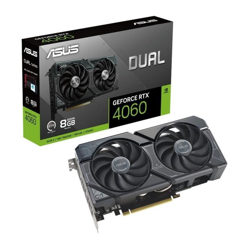 ASUS GeForce RTX 4060 DUAL OC 8Go Carte graphique nVidia - HDMI, DP - vue emballage