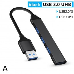 HUB USB Slim Noir - 1x Port USB 3.0 - 3x Ports USB 2.0 - Cable Intégré 20cm