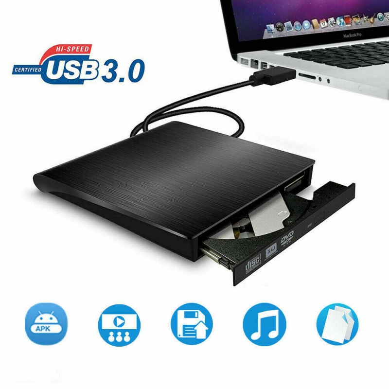 Lecteur graveur CD/DVD externe noir USB 3.0 Type C pour ordinateur portable  PC