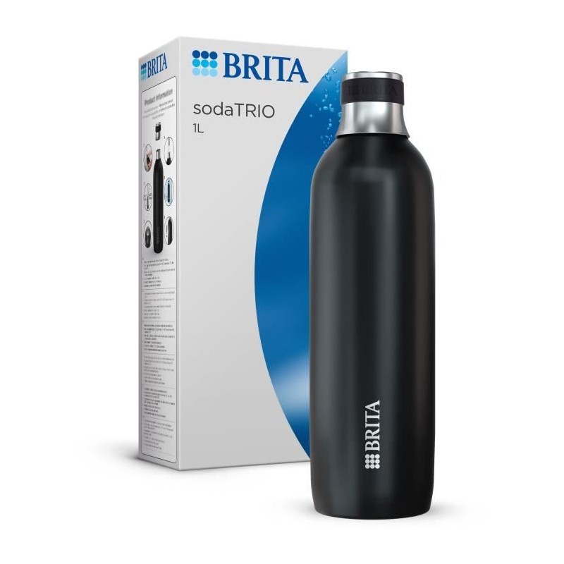 BRITA Bouteille Noir pour sodaTRIO 1L pour gazéifier environ 0.8L - acier inoxydable