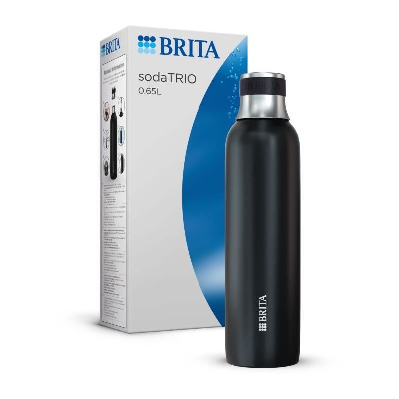 BRITA Bouteille Noir pour sodaTRIO 0.65L pour gazéifier environ 0.5L - acier inoxydable