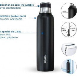 BRITA Bouteille Noir pour sodaTRIO 0.65L pour gazéifier environ 0.5L - acier inoxydable - vue caractéristiques