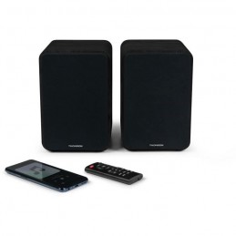 THOMSON WS600DUO Noir Chaine HiFi 2 enceintes avec caisson en bois - 100W - Bluetooth 5.0 - 2 sorties RCA - vue speaker face