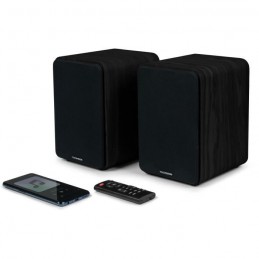 THOMSON WS600DUO Noir Chaine HiFi 2 enceintes avec caisson en bois - 100W - Bluetooth 5.0 - 2 sorties RCA - vue speaker de 3/4 D