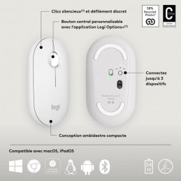 LOGITECH Pebble 2 M350s Blanc Souris sans fil (910-007013) - vue caractéristiques