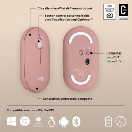 LOGITECH Pebble 2 M350s Rose Souris sans fil (910-007014) - vue caractéristiques