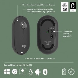 LOGITECH Pebble 2 M350s Graphite Souris sans fil (910-007015) - vue caractéristiques