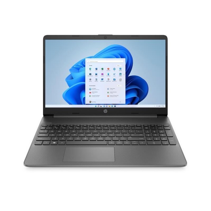 HP 15s-fq5028nf PC Portable 15.6'' FHD - Core i3-1215U - RAM 8Go - SSD 256Go - W11 - AZERTY - vue de face