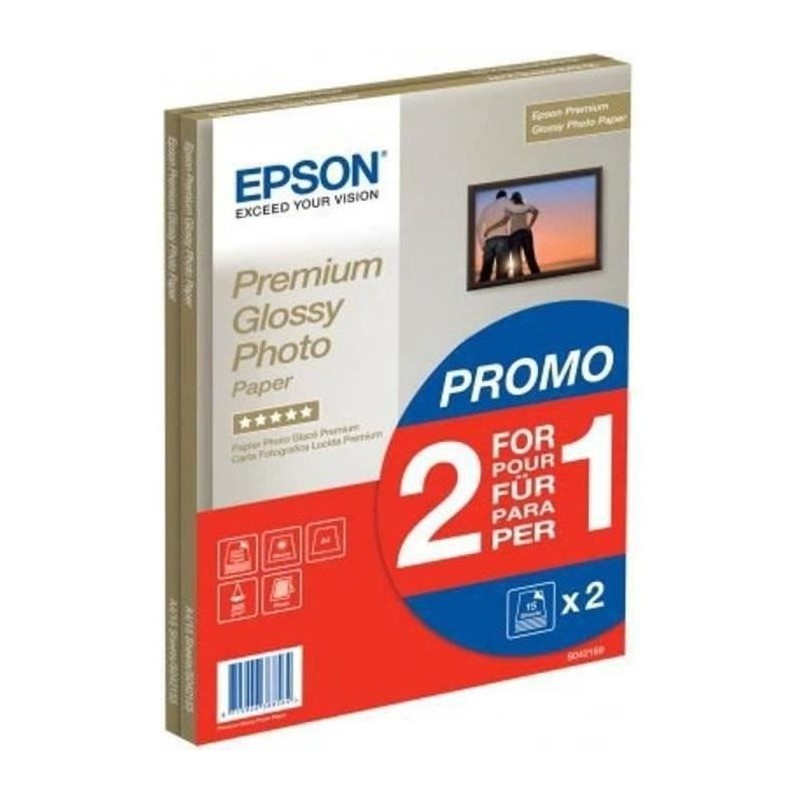 EPSON S042169 Papier photo brillant premium A4 - 2x 15 feuilles - 255g/m2