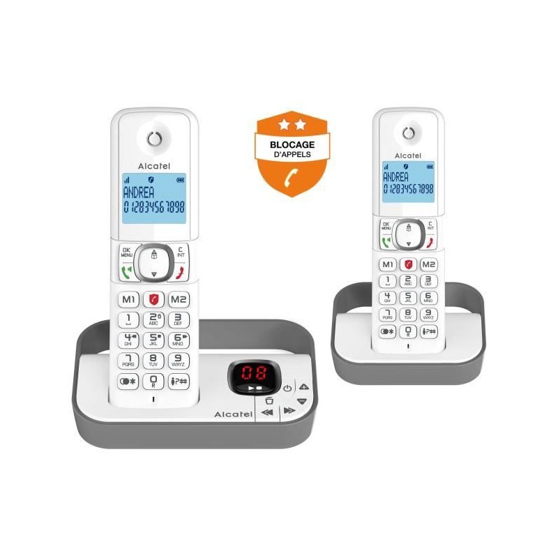 ALCATEL F860 voice duo gris Téléphone fixe sans fil avec répondeur - Blocage d'appels indésirables
